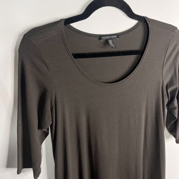Eileen Fisher Small S Gray Knit Jersey Short Sleeve Tunic Dress Top Scoop Neck - Picture 3 of 8